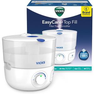 Vicks EasyCare Plus Top Fill Filter-Free Cool Mist Humidifier, Small RoomFor Vapors 2 Ways Works with Vicks VapoPads and VapoSteam, White