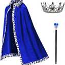 King Costume for Kids Robe Crown Scepter Set Boys Royal Prince Cape Dress Up Cosplay (One Size)