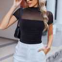 Avidlove Women's Short Sleeve Bodysuit Turtle Neck Body Suits Mesh One Piece Leotard Going Out Tops Date Outfits, Medium, Black