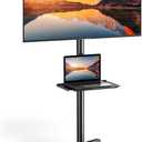 PERLESMITH Rolling TV Stand on Wheels for 23-60 Inch Flat Curved Screen TVs, Mobile TV Cart Height - Adjustable with Shelf/Tray, Portable TV Stand Holds up to 55 lbs, Max VESA 400x400mm, PSTVMC04 (Deeep Black)