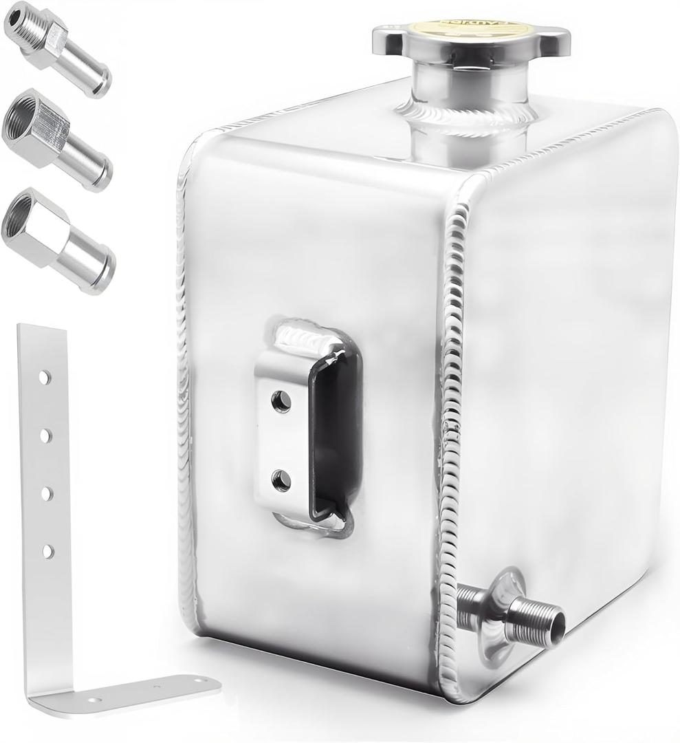 2.5L Water Coolant Expansion Tank Radiator Overflow Tank Coolant Reservoir Tank Aluminum Radiator Catch Can Complete Header Kit Universal Silver 2.5L