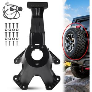 Dasbecan Spare Tire Holder Bracket Tire Carrier Rack Compatible with Jeep Wrangler JK 2007-2018 Replaces# 55397217AJ 68048581AA, High Center Mount 3rd Third Brake Light Assembly with Line,Black