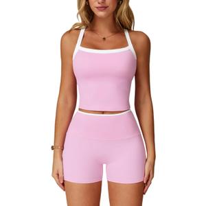 QBGJTD Two Piece Workout Sets For Women Tank Top Matching High Waist Booty Lifting Shorts Gym Yoga Active Wear Outfits, Small