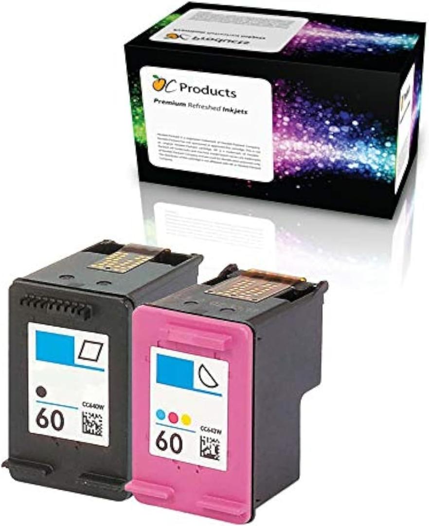 Refilled Ink Cartridge Replacement for HP 60 for Envy 120 114 Deskjet F4480 F4210 D1660 F4400 Printers (1 Black 1 Color)