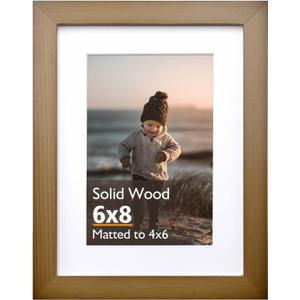 KINLINK 6x8 Picture Frame, Brown Solid Wood Frame with Acrylic Plexiglass for Pictures 4x6 with Mat or 6x8 without Mat, Tabletop and Wall Mounting Display Photo Frame 1 Pack