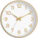 Wall Clock, 10 Inch Silent Wall Clocks Battery Operated-Modern Non Ticking Analog Clock Decorative for Kitchen Bedroom Office Bathroom(White Gold)