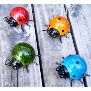 Metal Garden Wall Art Decorative Set of 4 Cute Ladybugs Outdoor Wall Sculptures