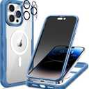 seacosmo for iPhone 14 Pro Max Case, Full Body Bumper with Built-in 9H Tempered Glass Privacy Screen Protector and Camera Lens Protector, Compatible with MagSafe, Shockproof Phone Case, 6.7", Blue