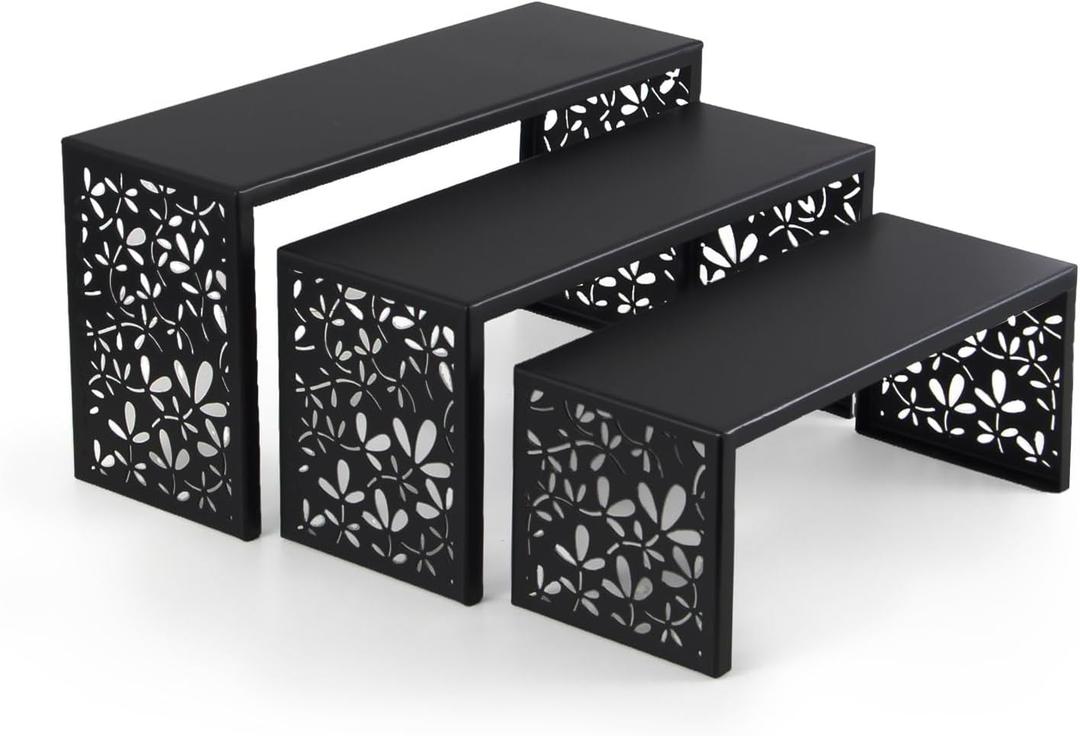AIM & GGKK 3-Tier Black Perfume Organizer Stand | Rustproof Metal Cologne Display Rack for Cluttered Vanity & Bathroom | Space-Saving Vertical Fragrance Holder & Elegant Cupcake Tower for Party Decor