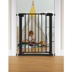 BABELIO 26-28.5 Inch Narrow Easy Install Baby Gate, Auto-Close Pet Gate for Small Stairs and Doorways, NO Drilling Pressure Mounted, NO Extensions, Black