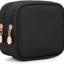 Small Makeup Pouch, Double Zipper Cosmetic Bag, Travel Makeup Bag, Cute Makeup Bag for Purse, Mini Toiletry Bag (Black)