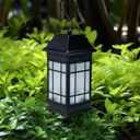 15.5" Solar Lantern Outdoor Waterproof, Glass Flickering Flame Solar Lanterns, Hanging Metal Lantern Decorative for Patio Front Porch Garden Backyard Tabletop Mothers Day Gifts Mom