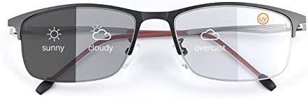 Vepiant Transition Photochromic Multifocus Spring Hinge Progressive Reading Glasses Anti Blue Light Sunglasses UV Sun Readers, +2.50