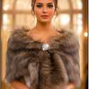 EASEDAILY Women's Fur Shawls and Wraps Wedding Fur Scarf Faux Bridal Stole with Brooch for Brides and Bridesmaids, S-M