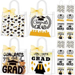 Kolldenn 48 Pcs Graduation Gift Bag Bulk 2026 Congrats Grad Clear Goodies Bags with Handle Reusable Treats Tote Bag for Students High School College Graduates End of School Year Class Party(Gold)