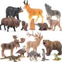 16PCS Mini North American Forest Woodland Animals Figurines Toys, Realistic Jungle Wild Animal Figures with Wolf,Bear,Bison,Reindeer,Birthday Party Favors Valentine's Day Gifts for Kids
