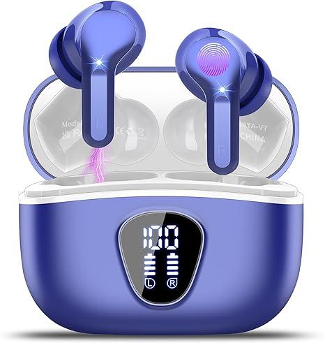 Wireless Earbuds Bluetooth 5.3 Headphones, 40H Playback HiFi Stereo Ear Buds with LED Display, ENC Noise Cancelling Earbuds, IP7 Waterproof in-Ear Earphone for iOS Andriod Sport/Workout/Running/Blue