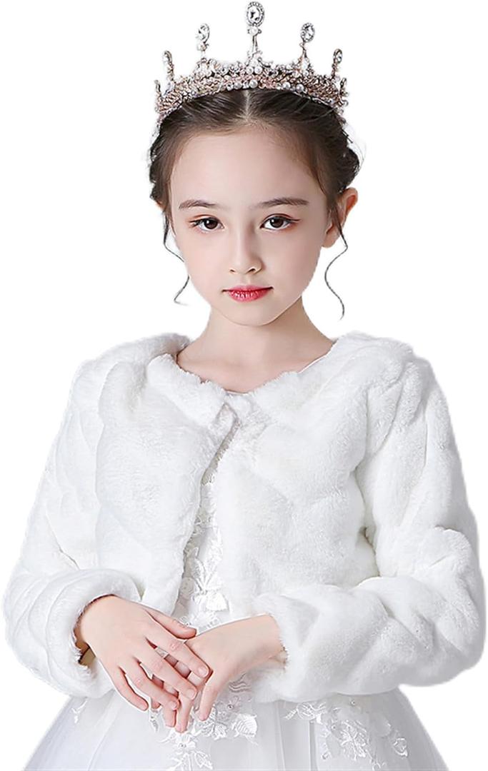 Girls Princess Faux Fur Wrap Shawl Cozy Flower Girls Bolero Shrug Winter Warm Cape Party Wedding Dress Up (Medium)