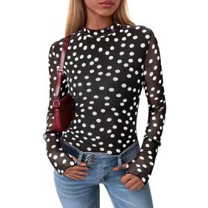 PRETTYGARDEN Women's Long Sleeve Going Out Tops 2026 Spring Y2K Clothes Mesh Floral Fitted Shirts Date Night Outfit (M)
