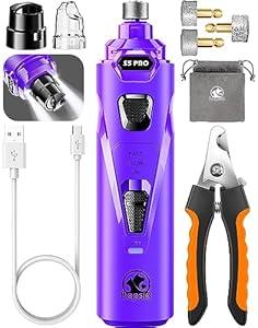 LOPSIC Dog Nail Grinder with 2 LED Lights,Pet Cat Dog Nail Clipper (Purple)