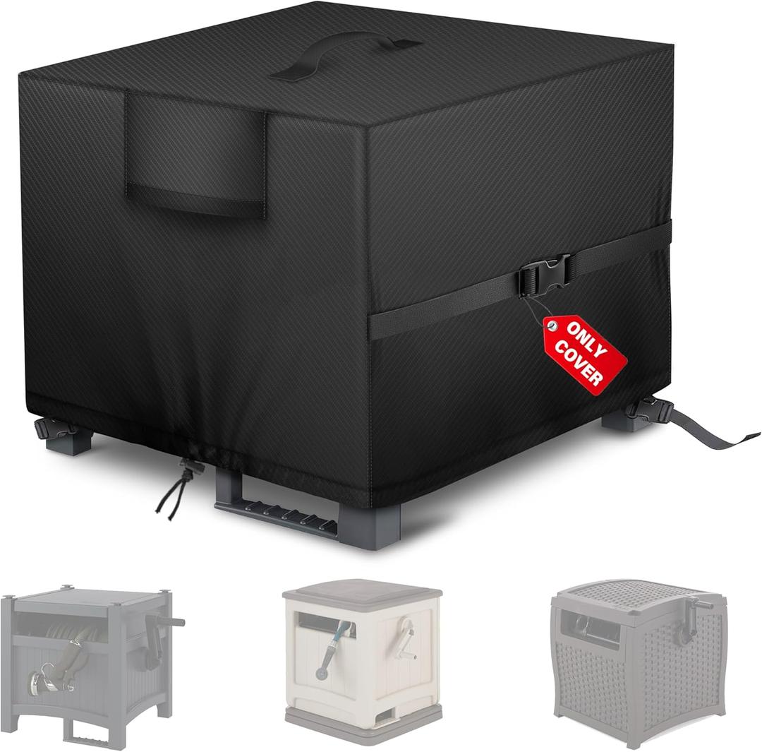 Garden Hose Storage Box Cover  Weather-Resistant Protective Cover for Outdoor Hose & Storage Box, Protects Against Sunlight, Rain, Snow, Sandstorms  Black (0-150FT)