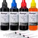 Aomya Ink Refill Kit 100ml for HP 67 61 65 60 62 63 910 920 901 902 932 933 934 940 952 94 95 96 Inkjet Printer Cartridges Refillable Ink Cartridges CIS CISS System 4 Color Set with 4 Syringes