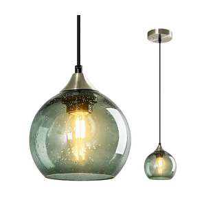Gray Green Glass Pendant Lights Kitchen Island Lighting Globe Pendant Light Fixtures Modern Pendant Lighting for Kitchen Island Bedroom Living Dining Room Light Fixture(5.9in, 1-Pack)
