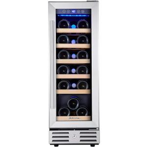Kalamera Mini Fridge 18 Bottle - 12 inch WineCooler Refrigerator, Built-in or Freestanding, with Stainless Steel & Double-Layer Tempered Glass Door, and Temperature Memory Function WineFridge (Silver)