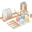 Wooden Play Kitchen Accessories Montessori Toys for Toddlers 3-5, Play Dishes for Kids Kitchen with Realistic Dishes & Plates & Tableware, Christmas Birthday Gifts for 3 4 5 6 Years Girls Boys