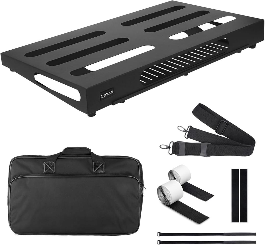 22" x 12.5" Guitar Pedal Board with Power Supply Tray, Carry Bag & Mounting Tapes Included (Black, SPB-22S)