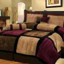 7 Piece Burgundy Brown Black Bed in a Bag Micro Suede Queen Comforter Set with Accent Pillows
