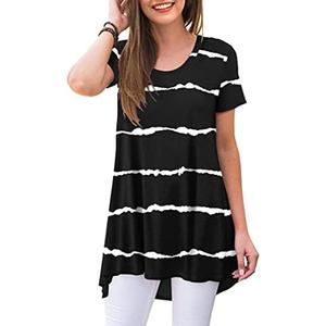 POPYOUNG Women's Summer Long Tunic Top To Wear With Leggings Short Sleeve Shirt Loose Fit Dressy L