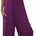 Womens Casual Sleeveless Strap Loose Adjustable Jumpsuits Stretchy Long Pants Romper with Pockets (Purple, XXL)