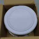 bUCLA 100Pieces Silver Plastic Plates - 6.25inch White with Silver Rim Disposable Salad/Dessert/Appetizer/Small Cake Plates for Weddings, Parties&Gathering