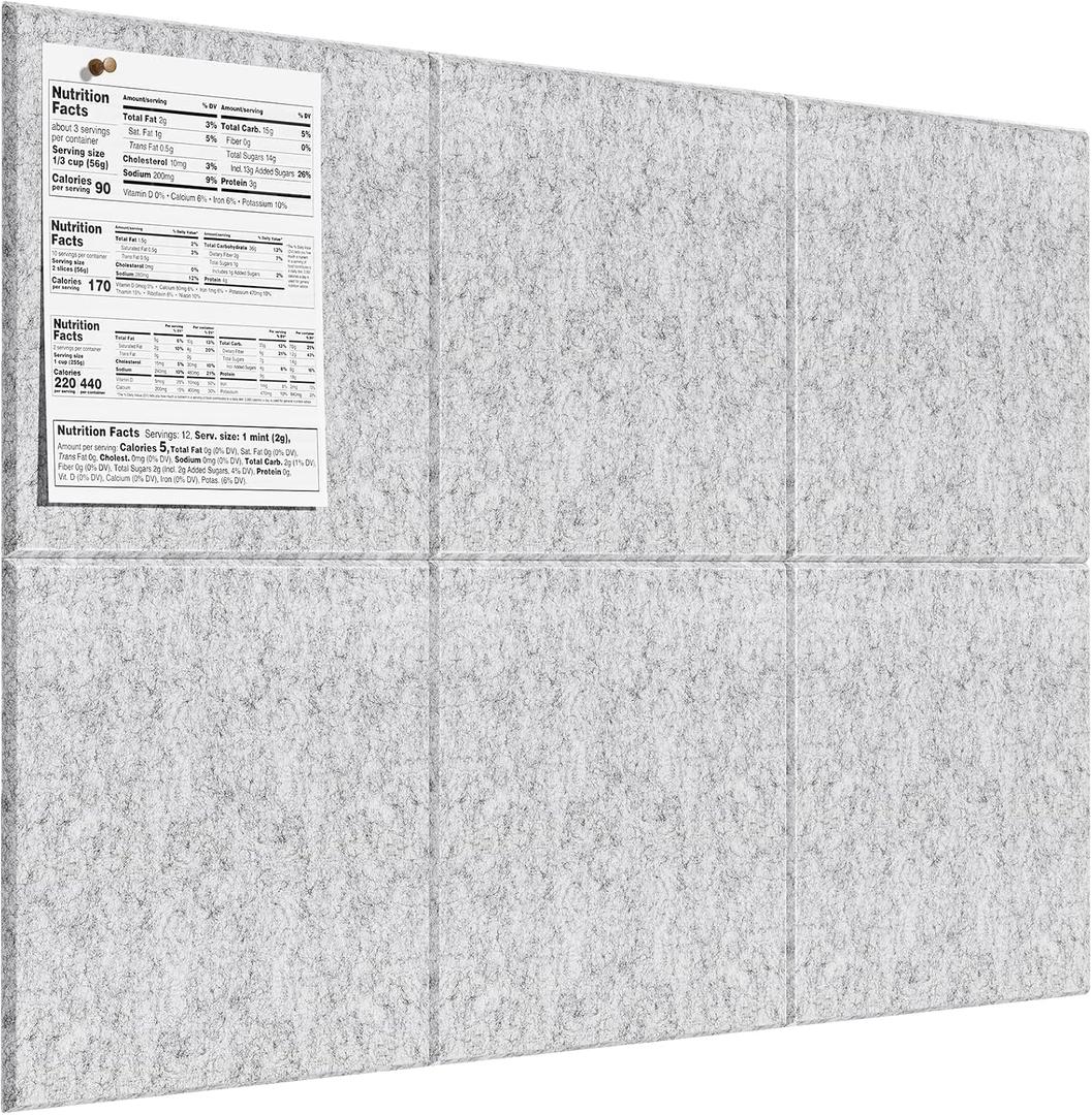 MaxGear Large Cork Board for Wall 36" x 24", Light Gray Bulletin Board, 6 Pack Felt Wall Tiles with Pushpins, Cork Boards for Office Pin Board Tack Board Cork Boards