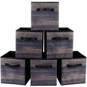 EWES 11 Inch Fabric Storage Cubes, 6 Pack Foldable Storage Bins with Handle, Storage Baskets Box for Shelves, Closet, Organizer, Black