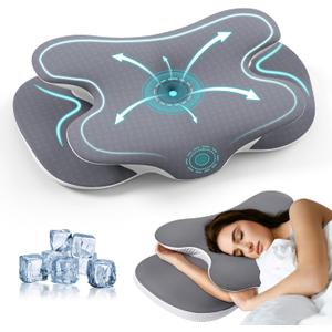 Cervical Neck Pillow for Neck and Shoulder, Odorless Memory Foam Pillow with Soft Silk Cover, Ergonomic Orthopedic Neck Support Pillow for Side, Back & Stomach Sleepers - Gray