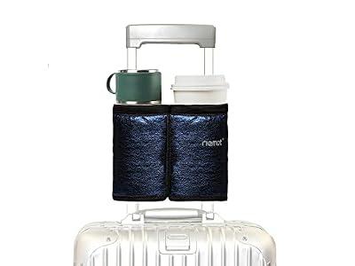 riemot Luggage Travel Cup Holder Free Hand Drink Carrier - Hold Two Coffee Mugs - Fits Roll on Suitcase Handles - Gifts for Flight Attendants Travelers Accessories Glitter Navy