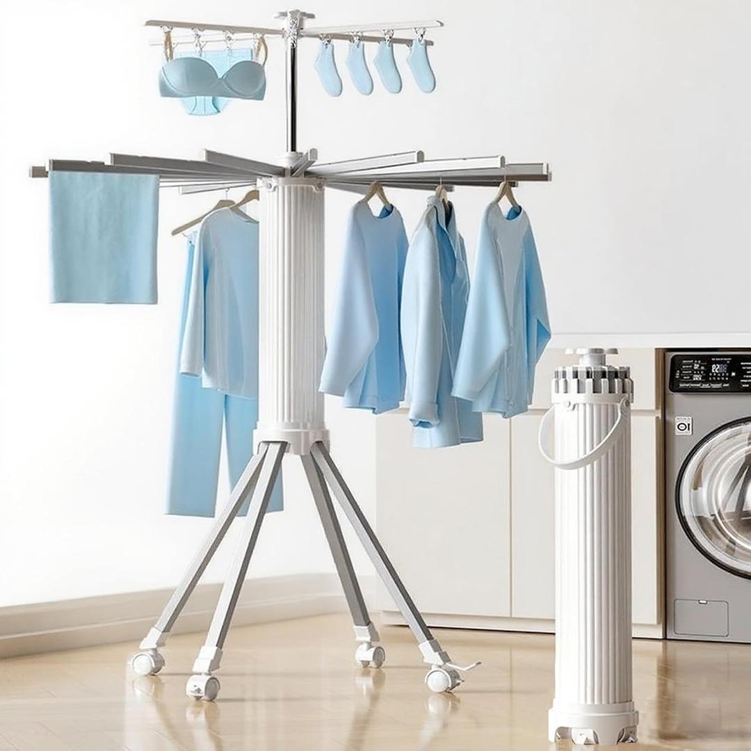 Clothes Drying Rack Foldable Outdoor Indoor,Drying Rack Clothing Collapsible,Folding Drying Dack Clothing,2 Tier Aluminum Foldable Laundry Drying Rack,24 Hooks 16 Hanging Bars