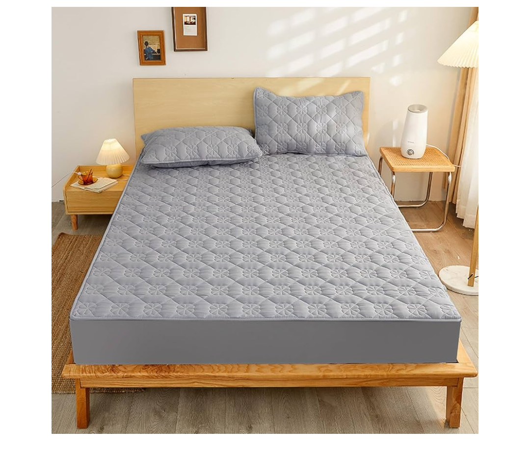 Full Fitted Sheet,Solid Color Quilted Thickened Bedding Sheets, Suitable for 12""/30cm Deep Mattresses Available in All Seasons,Grey,120 * 200cm (1pcs)