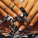 Handmade Press On Nails Stiletto, Black Press On Nails long, Glitter Heart Rhinestone Nails With Bow For Women Gift, Reusable Stick On Fake Nails Kit With Nail Glue (Black Coquette-L)