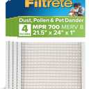 Filtrete 21.5x24x1 AC Furnace Air Filter, MERV 8, MPR 700, Tough on Pollen, Easy on Airflow, 3-Month Pleated 1-Inch Electrostatic Air Cleaning Filter, 4-Pack (Actual Size 21.19 x 23.69 x 0.81 in)
