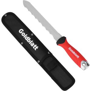 Goldblatt Insulation Knife, 8 Inch Stainless Steel Blade - Serrated Sharp Double Side Insulation Cutter Tool for Cutting Heat Material, Styrofoam - Rockwool Sod Cutter Lawn Repair Garden Knife