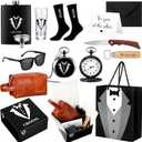 Shinylin 13 Pcs Groom Proposal Gift Set Stainless Steel Flask Box Bag Shot Glass Bottle Opener Pocket Watch Sunglasses Knife Sock Card Toiletry Bag for Wedding