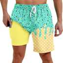 westwolf Men Swim Trunks with Compression Liner Men's 2 in 1 Bathing Suits 7 Inch Hawaiian Board Shorts (L)
