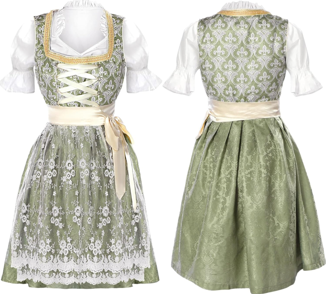 Oktoberfest Costume Women German Dirndl Dress Traditional Bavarian Oktoberfest Outfit with Sock Carnival Halloween
(Green, Gold, Large)
