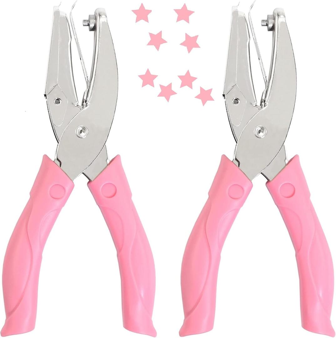 Jeemiter 2 Pack 1/4 Inch Star Shaped Metal Single Handheld Hole Paper Punch Punchers with Soft-Handled for Tags Clothing Ticket