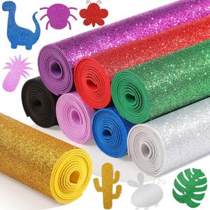 Fainne 8 Pcs Craft Foam Sheet Roll, 39''x13'' Colorful EVA Foam Sheet for Valentine's Day Craft Classroom Bulletin Board Cutout Hanging Decor Wedding Favors DIY Projects(2 mm Thick,Glitter Colors)