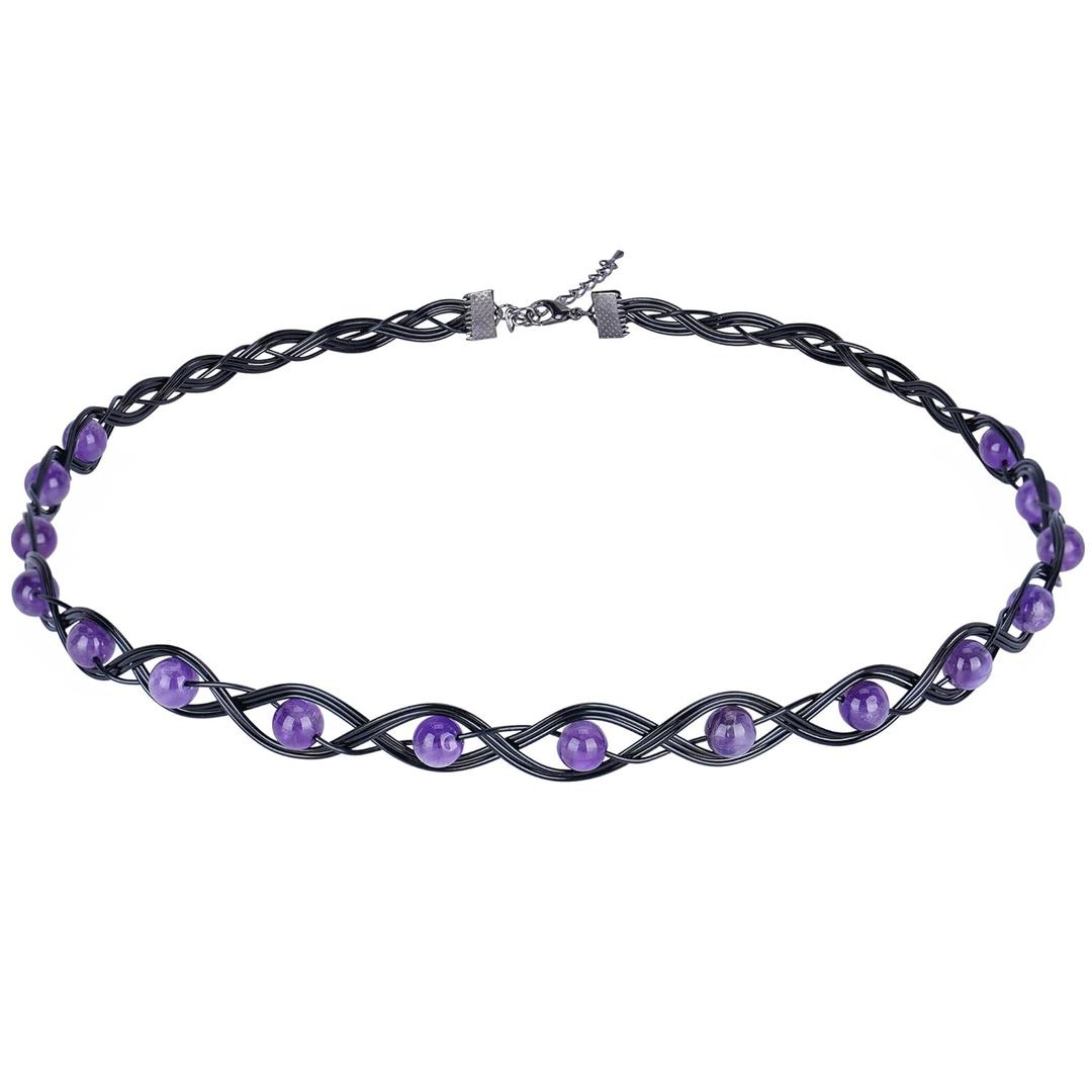 Handmade Amethyst Braided Crown Fairy Elven Circlet Viking Healing Crystal Headband Tiara for Women Men Renaissance Cosplay Headpiece for Gift Wedding Prom Quinceanera Meditation