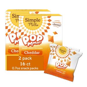 Simple Mills Pop Mmms Cheddar Baked Snack Pack Crackers, Healthy Snacks for Kids, Individual Packs, Gluten Free, 8 Ct (Pack of 2) (5.6 Ounce (Pack of 2)) BB: 02/22/2026